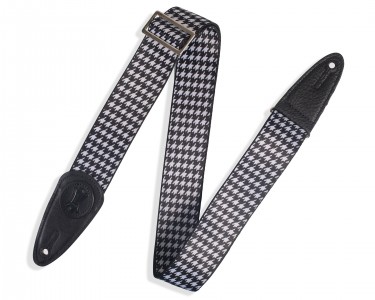 Levy's MSSHN8-BLK 2″ Polyester Guitar Strap In Houndstooth Print And Black Leather Ends