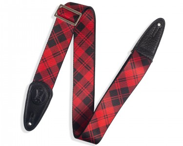 Levy's MSSPLD8-RED 2″ Polyester Guitar Strap In Lumberjack Print And Black Leather Ends