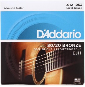 D'Addario EJ11 80/20 Bronze Acoustic Guitar Strings - .012-.053 Light