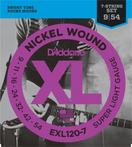 D'Addario EXL120-7 XL Nickel Wound Electric Guitar Strings - .009-.054 Super Light 7-string