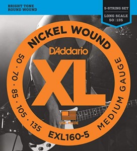 D'Addario EXL160-5 Nickel Wound Bass Guitar Strings - .050-.135 Medium Long Scale 5-string