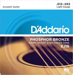 D'Addario EJ16 Phosphor Bronze Acoustic Guitar Strings - .012-.053 Light