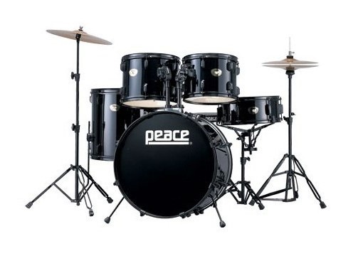 Peace Drums, 5 Piece 22 Inch Drums Kit with Bass, Toms, Snare Drum, Cymbal, Hi-Hat, Drumsticks & Seat for Beginner - Black